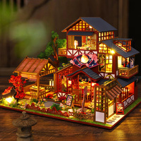 Kit de maison miniature DIY en gros, kit de coin lecture, maison de poupée miniature, maison de poupée de cour japonaise, kit d'artisanat à assembler