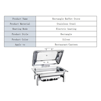 Réchaud de buffet rectangulaire en acier inoxydable avec couvercle en verre visible et charnière hydraulique, chauffe-plats électrique pour usage en restaurant
