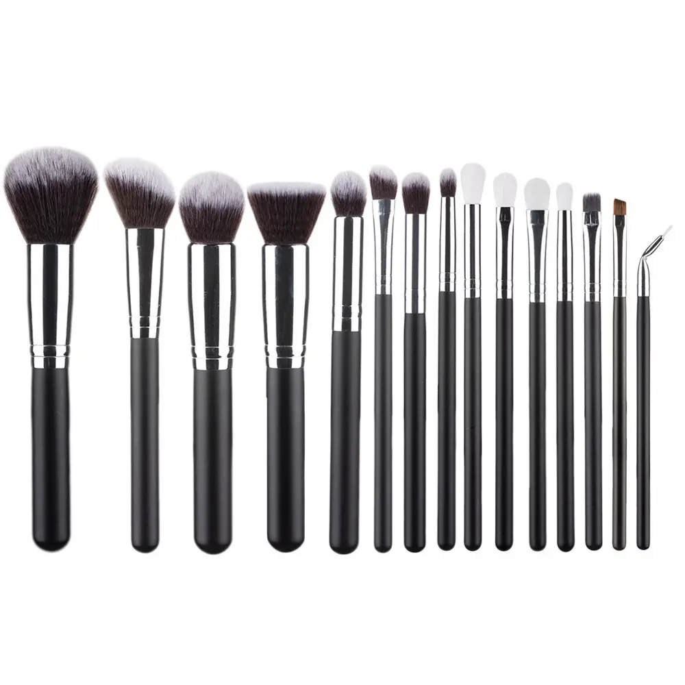 Lot de 15 pinceaux de maquillage professionnels noirs avec mallette de rangement Ensemble de pinceaux de maquillage dans un sac noir Kit d'outils de pinceaux de maquillage