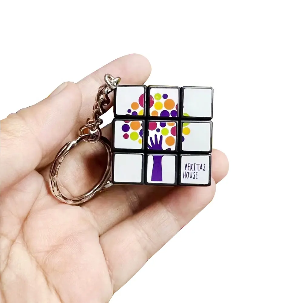 custom logo 3x3 keychain speed magic cube 3x3x3 advertising photo UV sticker gift diy educational 3d 3 layer mini puzzle toy