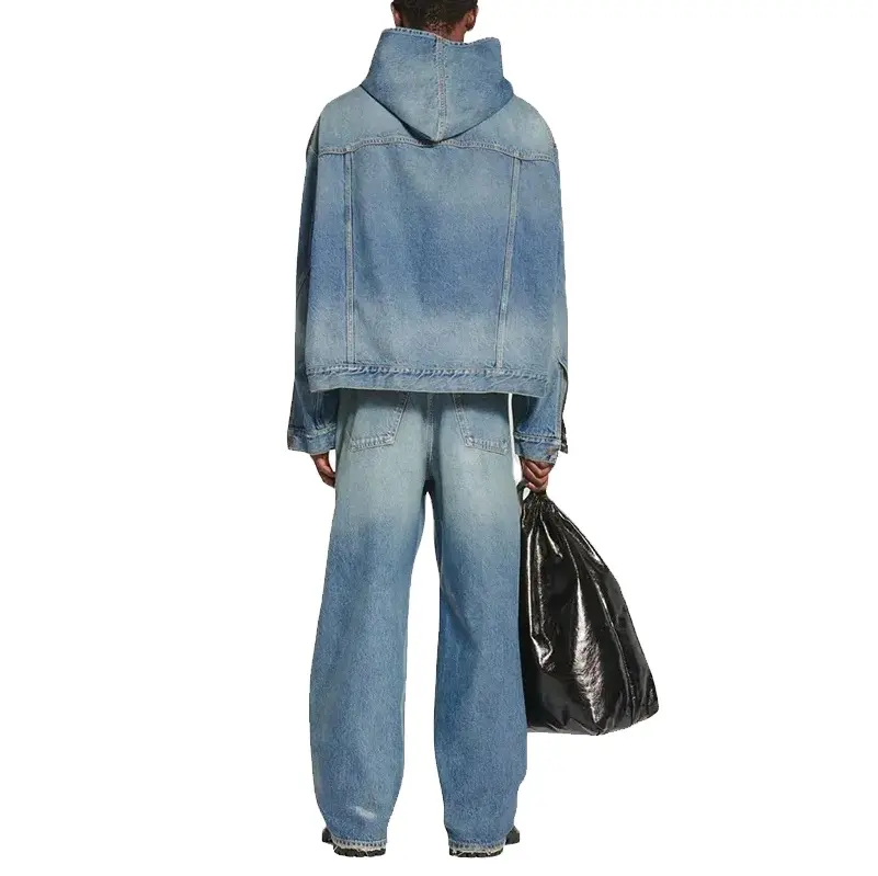 Fabbricazione di alta qualità personalizzazione denim felpa con cappuccio e jeans moda uomo denim set leggero