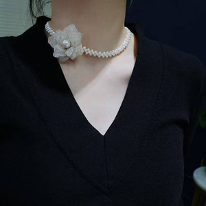 Handmade 14K Gold Filled <b>Choker</b> Necklace, Italian Craft Lace Flower With Natural Freshwater Pearl, Elegant Bridal Fine Jewelry - Product Image 4