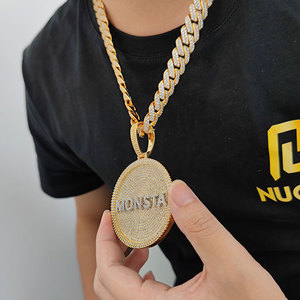 Hip Hop Iced Custom <b>Letters</b> Pendant Necklace Trendy Gold Ice Chain Paved Cubic Zircon Stone Mainly Made <b>Brass</b> for Men Women - Product Image 4