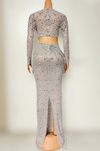 AD2523 Diamant-Netz Enganliegender Rock mit Schulterstreifen Sexy Bodenlanger Bauchtanz-Performancekostüm mit Prägung Einheitsgröße - Product Image 4