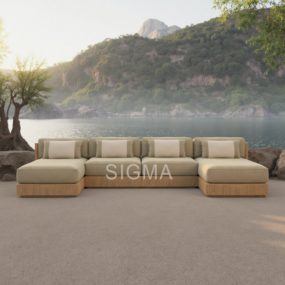 Modern Luxury Teak Solid Outdoor Dining Furniture Weather-Resistant Wooden Sofa Set New Design for Villas Hotels Parks