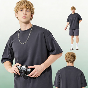 High Quality Custom Logo Solid Color Men's <b>Hip</b> Hop Style 100% Cotton Garment Dyed Breathable Short Sleeve O-Neck T-Shirts - Product Image 6