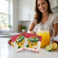 10g pour 2L d'eau, 60 sachets par 4 sacs par carton, poudre de jus aromatisée à l'orange, à la pastèque et à la fraise, poudre de boisson aromatisée