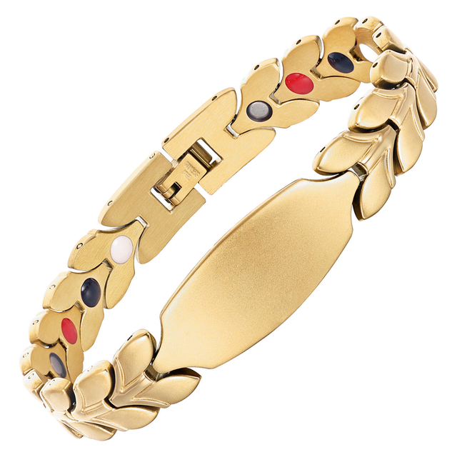 Wholesale Classic 18K Gold Plated Stainless Steel Geometric Charm Magnetic Bracelet Custom Laser Logo Trendy Health Blood