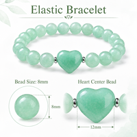 Bracelet en perles de pierre d'aventurine verte naturelle en forme de cœur, 8 mm, bijoux extensibles en cristal, cadeau pour femmes