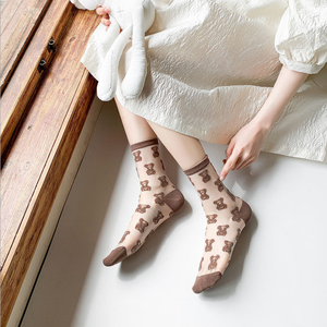 Korean Japan Summer <strong>Teddy</strong> <strong>Bear</strong> Cute Girls Transparent Women Silk <strong>Socks</strong> - Product Image 2