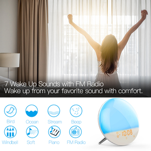 Luz de despertador inteligente Moes 2025 Tuya WiFi de segunda generación con 7 colores, simulación de amanecer y atardecer, 4 alarmas, <span class=keywords><strong>Radio</strong></span> FM, repetición - Product Image 3