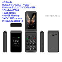 Mejor personalizado Android 13 Flip 4G Smartphone Nuevo desbloqueado EE. UU. Teclado Móvil con 64GB ROM LTE Celular Pantalla táctil Whatsapp Teléfonos