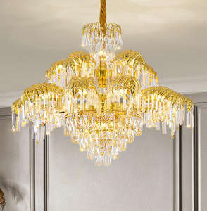 Grand <span class=keywords><strong>lustre</strong></span> classique en laiton et cristal de <span class=keywords><strong>palmier</strong></span> à 2 couches pour hôtel - Product Image 6