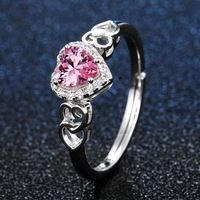 Bague de fiançailles en argent 925 avec spinelle rose en forme de cœur, incrustée de quartz rose et de zircone cubique 5A