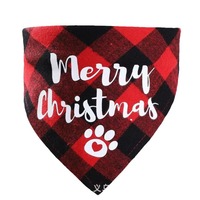 Bandana triangulaire pour chiens et chats, logo personnalisé, écologique, hiver, Noël, rouge, vert, à carreaux, polyester, décoration de fête pour animaux de compagnie, cadeau