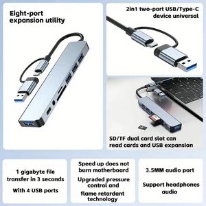 8 in 1 USB <b>C</b> Expander Docking Station USB 3.0 <b>Hub</b> Laptop Adapter TF SD Card Reader - Product Image 2