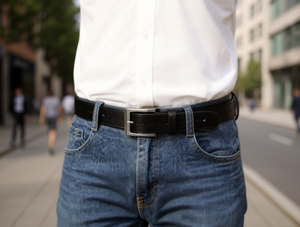 Cintura da Uomo in Vera Pelle 4.0cm con Fibbia a Perno Rivestita 125cm Casual Tinta Unita - Product Image 2