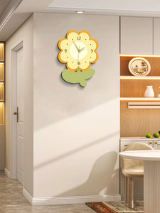 <span class=keywords><strong>Horloge</strong></span> murale créative électrique en MDF, style crème, avec motifs floraux et dessins animés, éclairée par LED, pour salon et <span class=keywords><strong>fond</strong></span> de télévision - Product Image 4