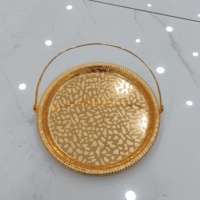Grand plateau de service rectangle en miroir doré, plateau de table arabe moyen-orient, ensemble de plateaux marocains avec poignée en métal