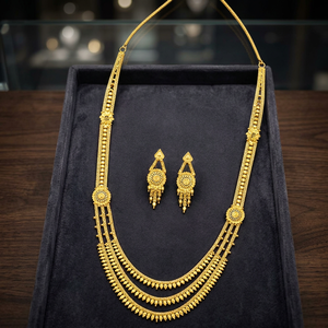 สร้อยคอทองคำแท้ 14K18K24K แบบไมครอน ลายรานี ฮาร์ 3 ชั้น พร้อมแผงลายดอกไม้ ชุดเครื่องประดับเจ้าสาวแบบดั้งเดิม ขายส่ง - Product Image 4