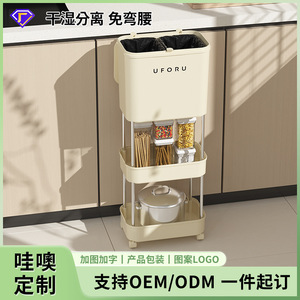 Uforu Kitchen Trash <b>Bin</b> With <b>Lid</b> Rectangular Indoor Portable Waste <b>Bin</b> For Dry Wet Separation - Product Image 3