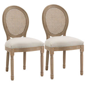 HOMCOM Set of 2 <b>Vintage</b> Style Living Room <b>Chairs</b> with Perforated Backrest, in Wood and Fabric, 49x56x96cm, Cream White - Product Image 1