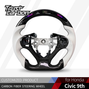 <span class=keywords><strong>Volante</strong></span> LED de Fibra de Carbono Personalizado para <span class=keywords><strong>Honda</strong></span> <span class=keywords><strong>Civic</strong></span> 9ª Generación 2011-2015 con Empuñaduras de Cuero Perforado Blanco, Compatible con 8ª, 10ª, 11ª Generación y CR-V - Product Image 2