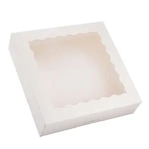 White Box Bakery Boxes with Window Pastry Kraft Paper Boxes for Pastry Pie Cupcake 9x9x2.5"