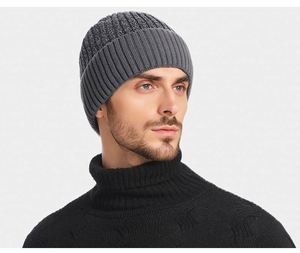 Autumn Winter Jacquard Knitted <b>Hat</b> <b>for</b> Men Double Layer Fleece Lining Warm Beanie <b>Hat</b> - Product Image 1