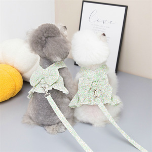 Robe pour chien Ensemble de laisse avec <span class=keywords><strong>harnais</strong></span> et nœud papillon Ensemble de laisse pour chien Ensemble de laisse avec nœud papillon Floral Princesse <span class=keywords><strong>Harnais</strong></span> pour animaux de compagnie Robe Gilet Tenues pour la marche - Product Image 1