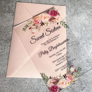 Carte d'invitation imprimée personnalisée avec enveloppe sceau de cire auto-scellant cartes de vœux faites à la main invitation de <span class=keywords><strong>mariage</strong></span> en acrylique - Product Image 2