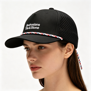 Men's Sporty Performance Perforated Rope Cap Custom Logo Embroidered 5-Panel Laser Baseball <b>Hat</b> with Letter Pattern - Product Image 1