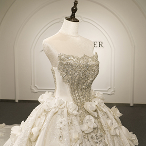 Vestido de Novia con Cuentas Gt26074, Corsé con Pedrería, Apliques Florales 3D, Vestido de Novia con Cola Larga, Jancember - Product Image 4