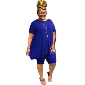 Offre Spéciale d'<span class=keywords><strong>Amazon</strong></span> <span class=keywords><strong>Vêtements</strong></span> <span class=keywords><strong>grande</strong></span> <span class=keywords><strong>taille</strong></span> pour femmes, ensemble short 2 pièces décontracté de couleur unie 5XL - Product Image 3