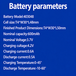 แบตเตอรี่ลิเธียมไอออนโพลิเมอร์ Blusenergy 3.7V 600mAh รุ่น Blus403048 สำหรับอุปกรณ์อิเล็กทรอนิกส์สำหรับผู้บริโภค - Product Image 5