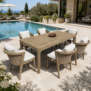 Hangkai Modern Teak Wood <b>Outdoor</b> Dining Furniture Set Waterproof <b>Cushions</b> 6-Person Table Chair Set for Villa Hotel <b>Garden</b> Use - Product Image 2