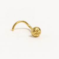 Suministro de fábrica: Piercing de nariz de cartílago de oro macizo de 14K con bola de estrella grabada de 8 puntas, poste curvo de 18G, joyería fina para piercing, regalo de boda