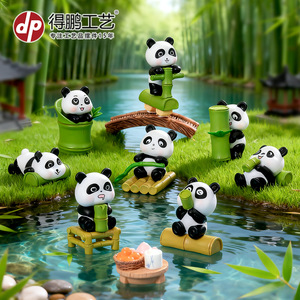 Ensemble d'ornements de jardin miniatures en forme de Panda mignon, pour décoration intérieure et extérieure, 9 pièces, figurines d'animaux peintes moulées par injection - Product Image 2