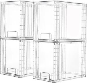 Boîte de rangement empilable de 12 pouces, organisateur de tiroir détachable en plastique transparent pour bureau et armoire - Product Image 1
