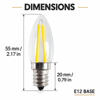 Ampoule à filament LED E12 220V 2W COB en verre, lumière de bougie blanc chaud, lampe vintage pour lustre, candélabre