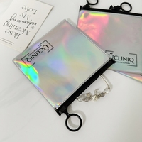 Sacs d'emballage pour petits bijoux en argent holographique personnalisés de luxe, logo personnalisé, PVC, plastique, fermeture éclair, pochette pour boucles d'oreilles avec fermeture éclair