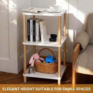 Minimalist Modern Wood Nightstand 3 Tier Storage Shelf For Bedroom Living Room Small <b>Bookshelf</b> With Basket Organizer - Product Image 3