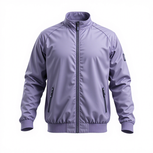 Blouson Bomber Homme Violet Clair Col Montant Zippé Décontracté Uni Vêtement d'Extérieur Automne Haute Qualité Personnalisable Logo Couleur - Product Image 1