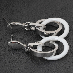 Ensemble collier et boucles d'oreilles en céramique et acier inoxydable, géométrique rond de 16 mm, pour femmes, bijoux de fête - Product Image 4
