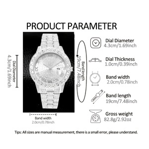 Ensemble de montre et de bijoux pour <span class=keywords><strong>homme</strong></span> tendance, 3 pièces, montre en alliage avec cadran en strass, calendrier, collier, bracelet, cadeau pour <span class=keywords><strong>homme</strong></span> - Product Image 5