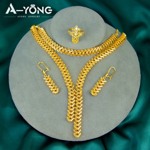 Nuovi arrivi Dubai accessori da sposa Set di gioielli da sposa elegante collana a forma di foglia d'oro <span class=keywords><strong>21k</strong></span> Set 4 pz per donna - Product Image 2