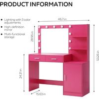 Coiffeuse moderne modulaire en panneaux de bois avec miroir et éclairage LED, 3 modes d'éclairage réglables, pour chambre d'hôtel