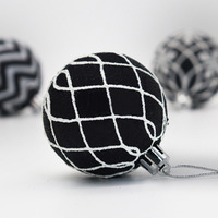 Adornos Navideños en Blanco y Negro, Bolas con Patrón Geométrico de Ondas y Puntos, Decoración Moderna para Árbol de Navidad, Hogar y Fiestas