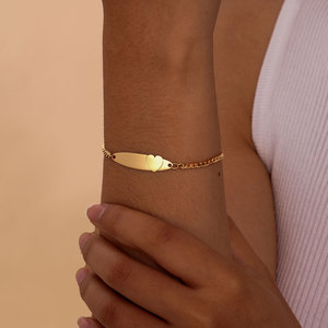 Personalized <b>Engravable</b> Stainless Steel Heart Curved Bar Bracelet Minimal Polished Link Chain Gold Color Unisex Fashion Gift - Product Image 5