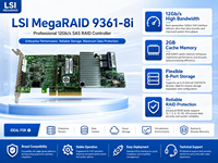 Tarjeta RAID de Almacenamiento Broadcom LSI00417 MegaRAID 9361-8i de 2GB y 12Gb, Compatible con CacheVault BBU